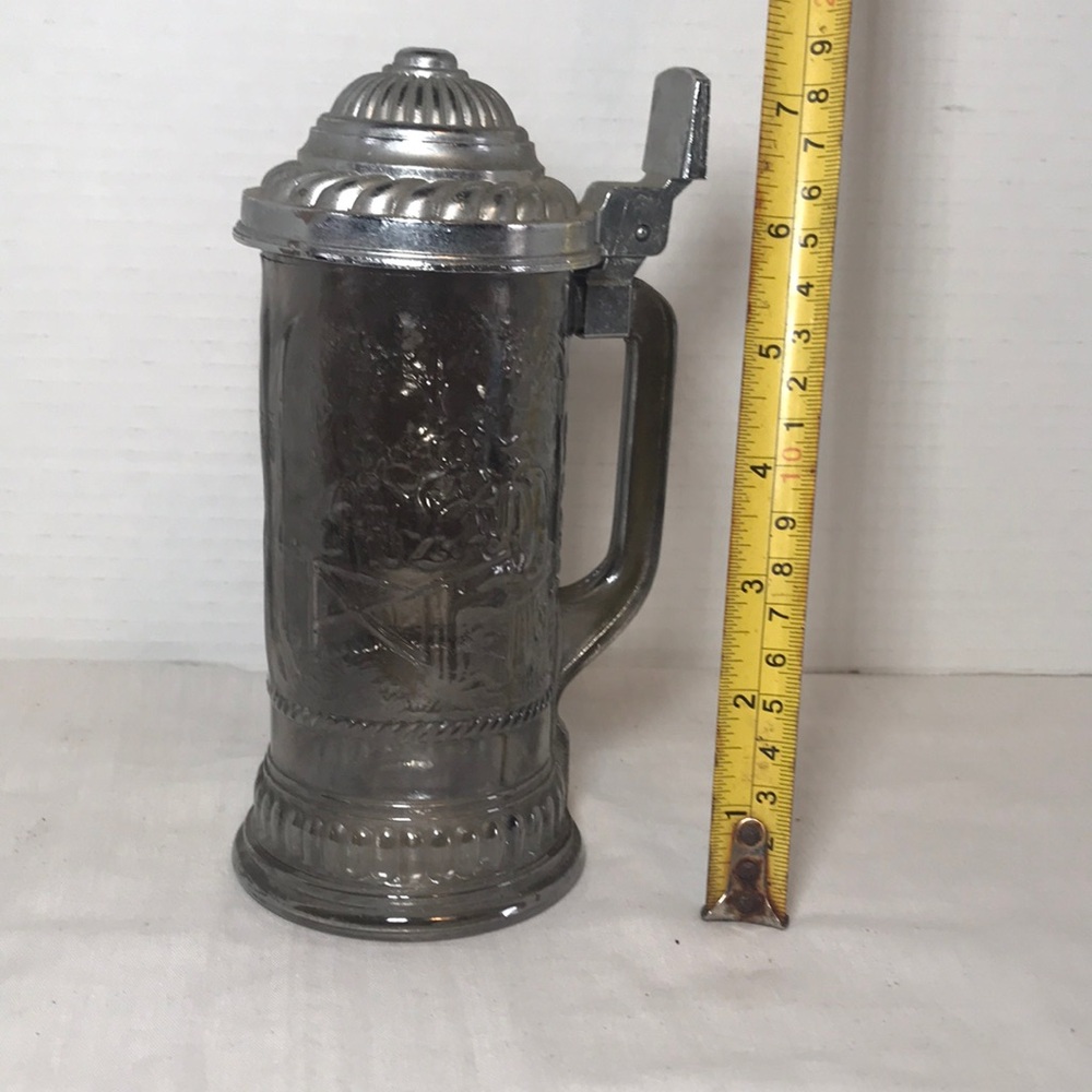 Intricate Clear Glass and Pewter Stein